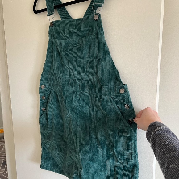 Velvet Corduroy Overall Dress in Emerald Green/Teal - Picture 3 of 7